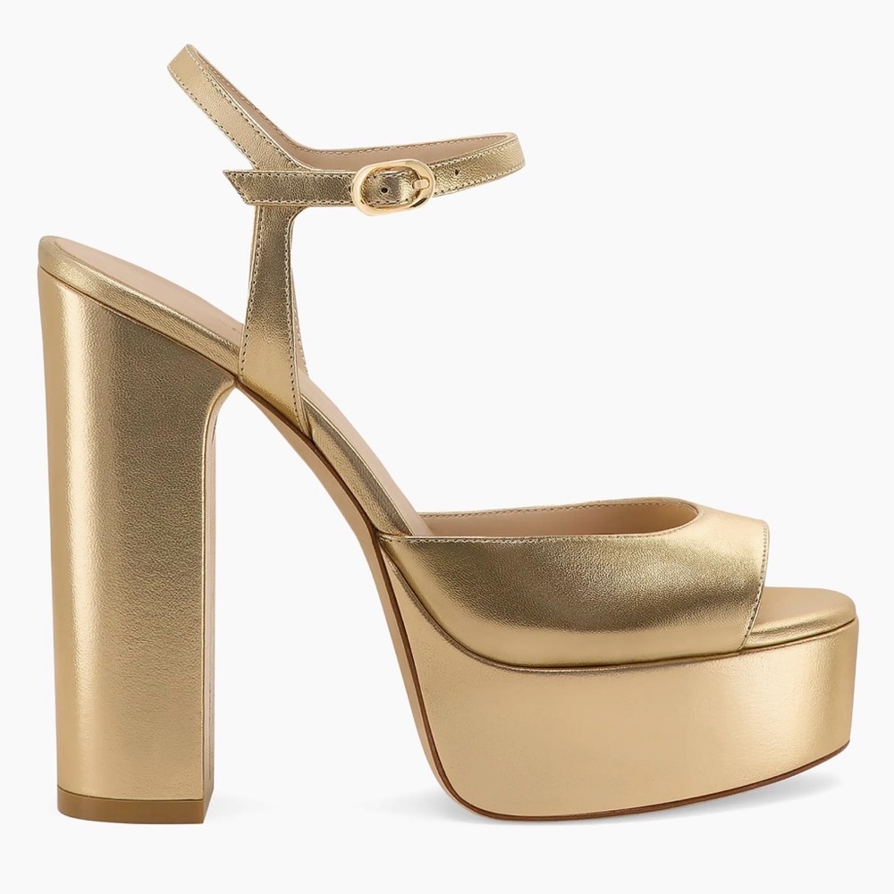 Stuart Weitzman Gold Platform Sandals Dayna Boost Metallic Leather Sandals